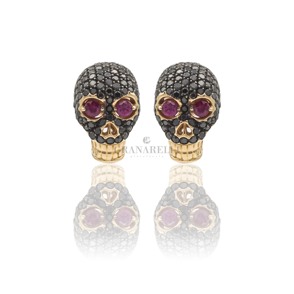 Orecchini Teschio Diamanti Neri e Rubini-CRIVELLI-000-2980NS-Gioielleria Granarelli