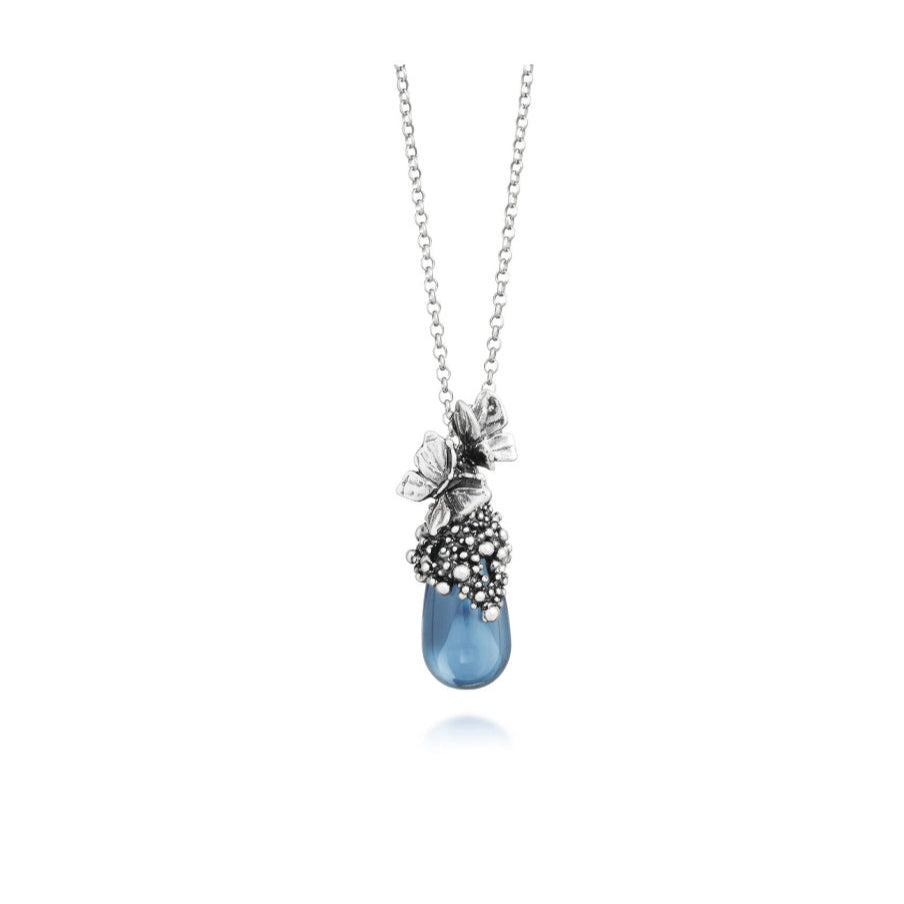 Collana con Pendente Goccia Blu e Farfalle cm 45