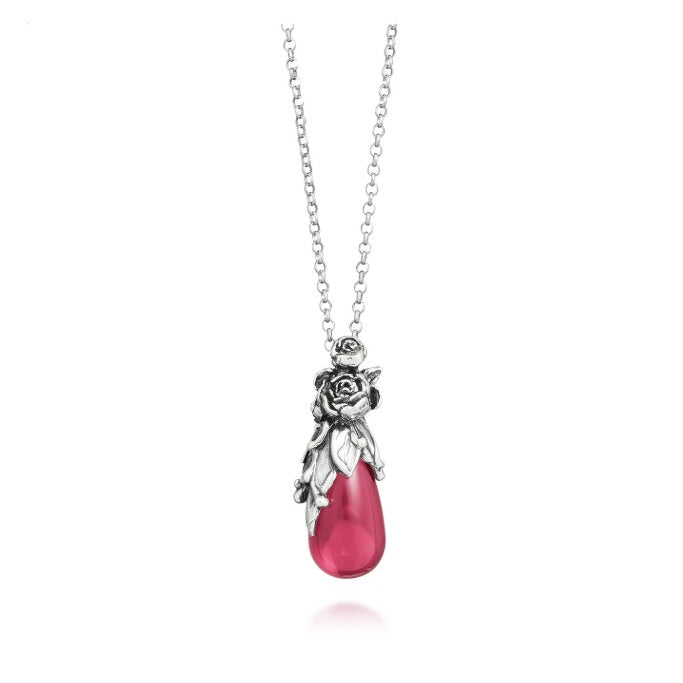 Collana con Pendente Goccia Rosa e Peonie cm 45