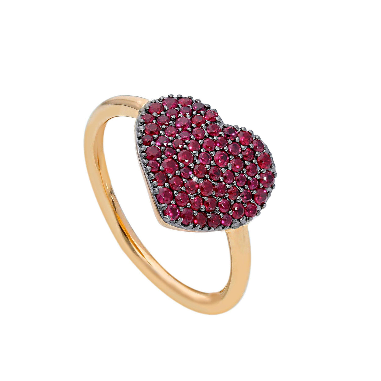 Anello Cuore con Rubini Oro Rosa