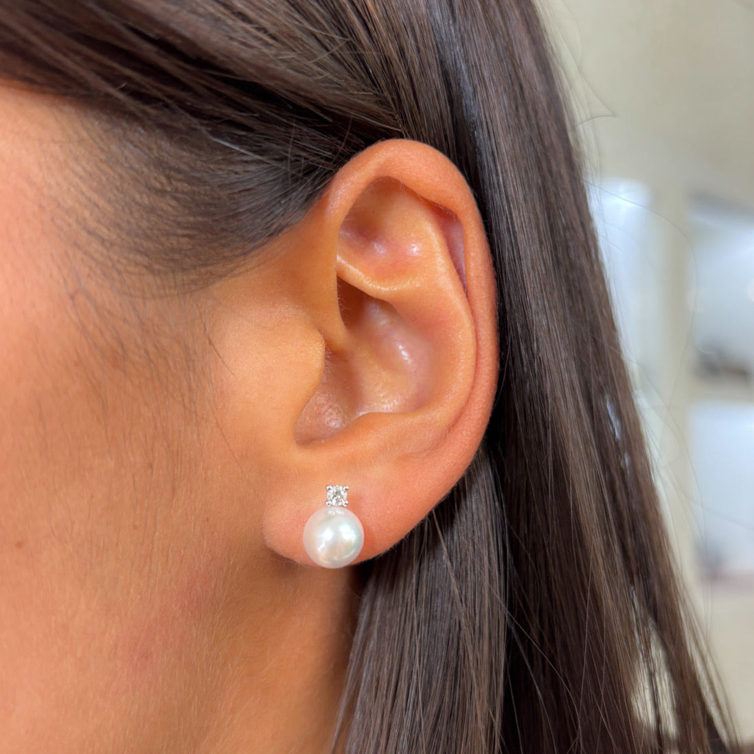 Orecchini Perla con diamante Ø  7.5-8 mm AKOYA