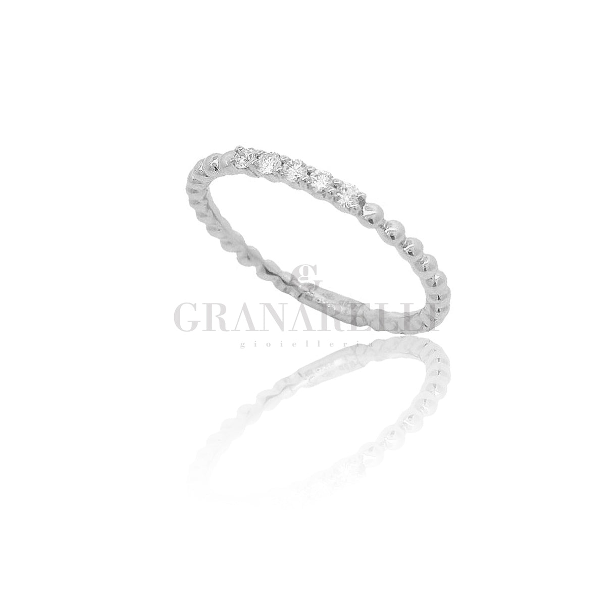 Anello fedina bollicine 5 Diamanti in Oro Bianco