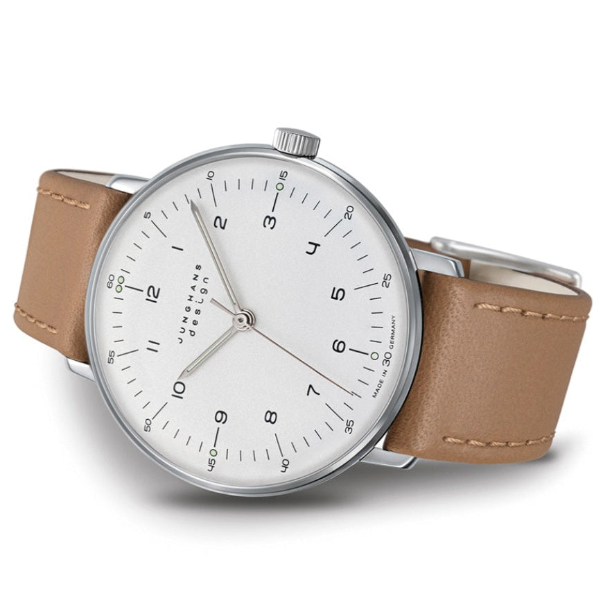 Max Bill Handaufzug Quadrante Argento Cinturino Pelle