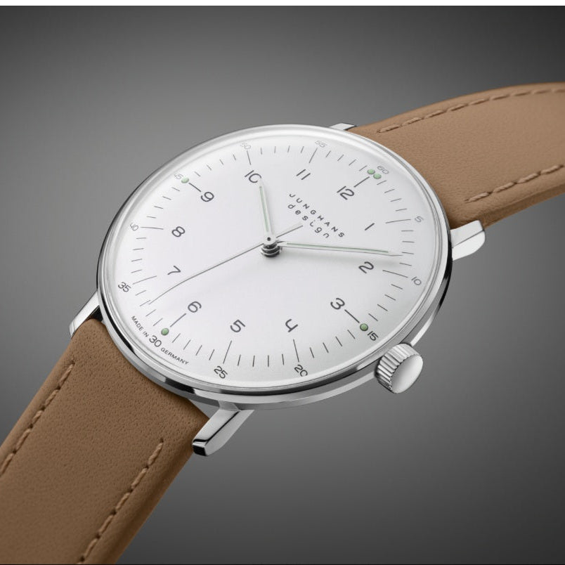 Max Bill Handaufzug Quadrante Argento Cinturino Pelle