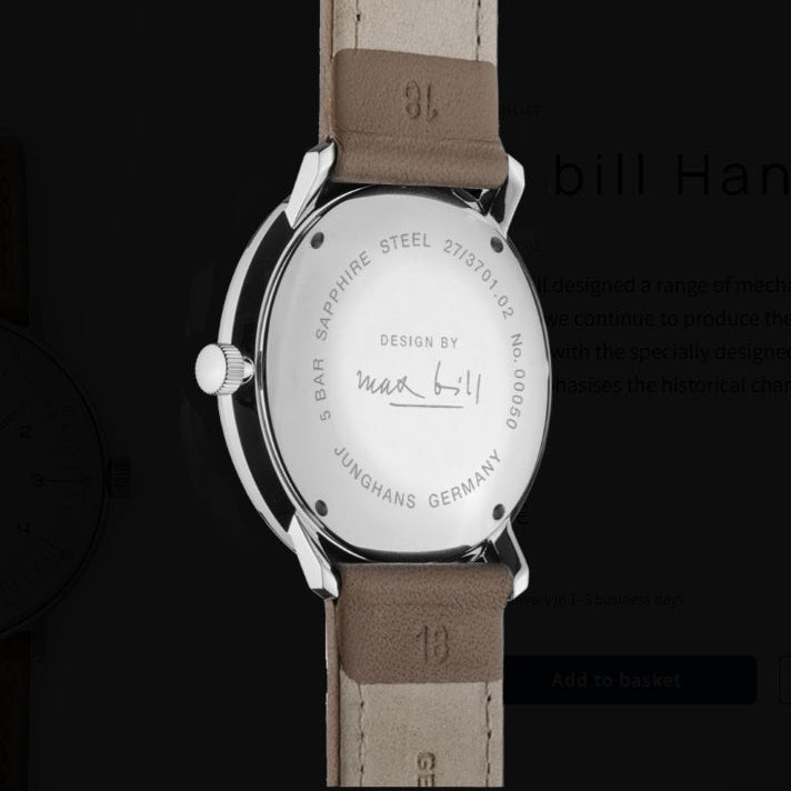 Max Bill Handaufzug Quadrante Argento Cinturino Pelle