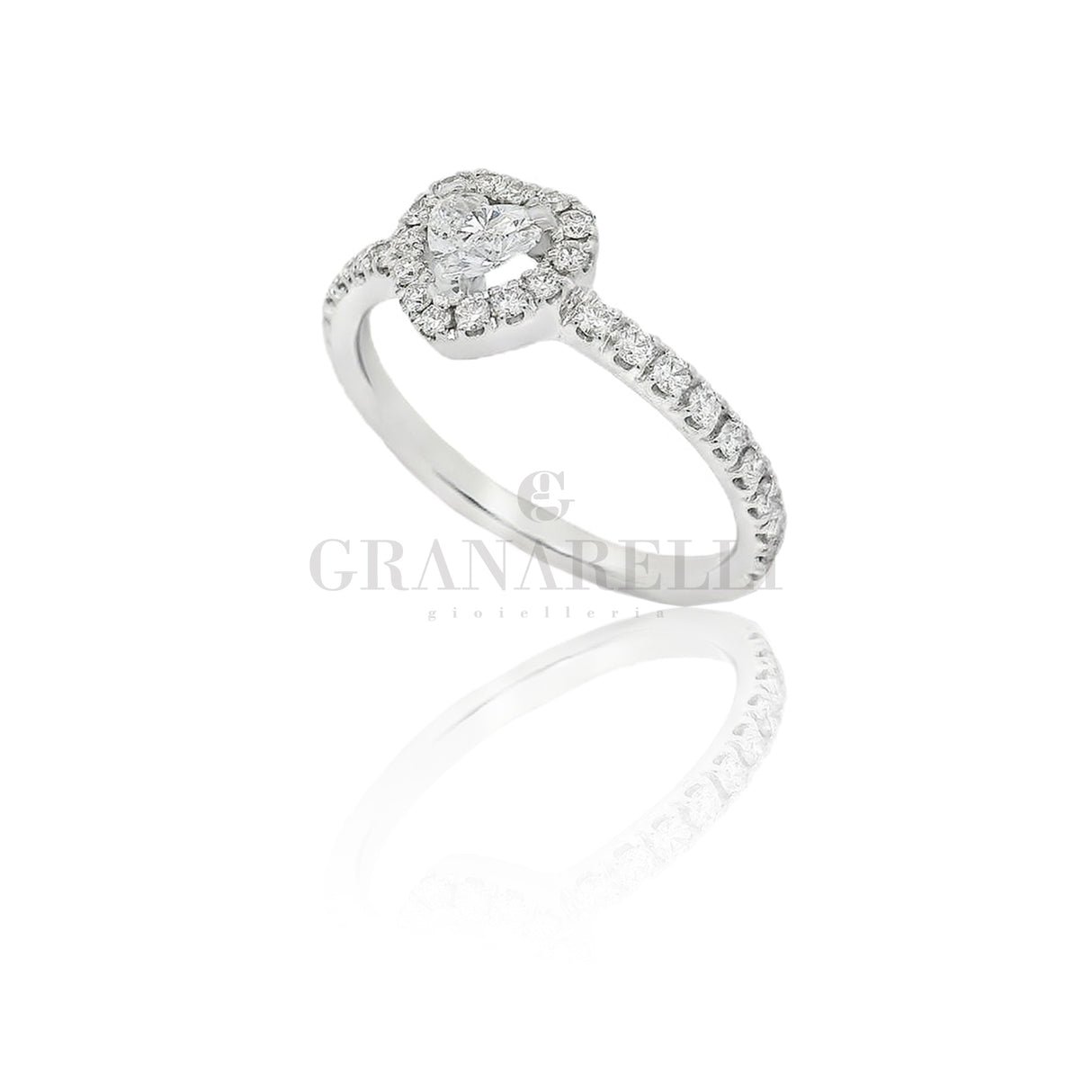 Anello Solitario Diamante taglio Cuore in Oro Bianco