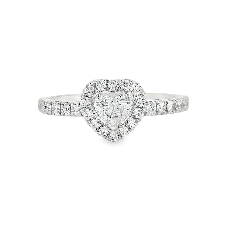 Anello Solitario Diamante taglio Cuore in Oro Bianco