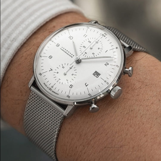 Max Bill Chronoscope Quadrante Argento Cinturino Acciaio