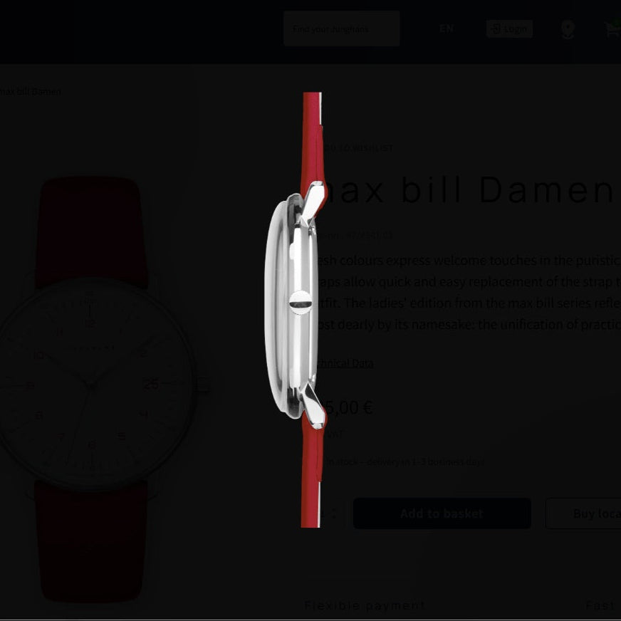 Max Bill Damen Quadrante Bianco Cinturino Pelle Rossa