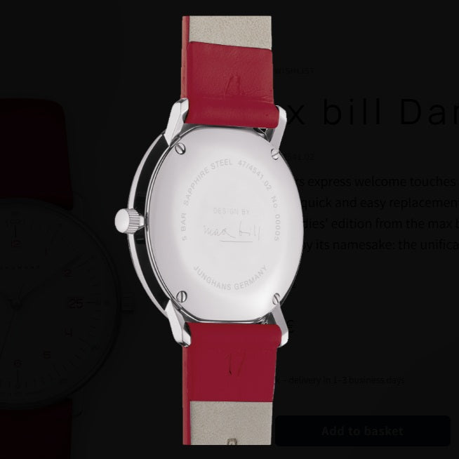 Max Bill Damen Quadrante Bianco Cinturino Pelle Rossa