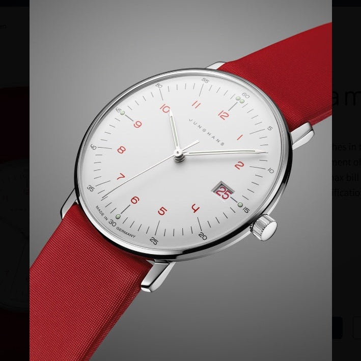 Max Bill Damen Quadrante Bianco Cinturino Pelle Rossa