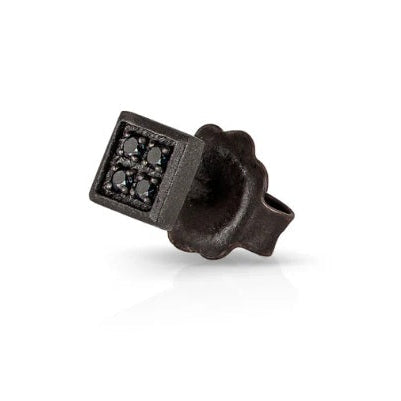 Mono Orecchino Quadretto Piccolo Titanio e 4 Diamanti Black