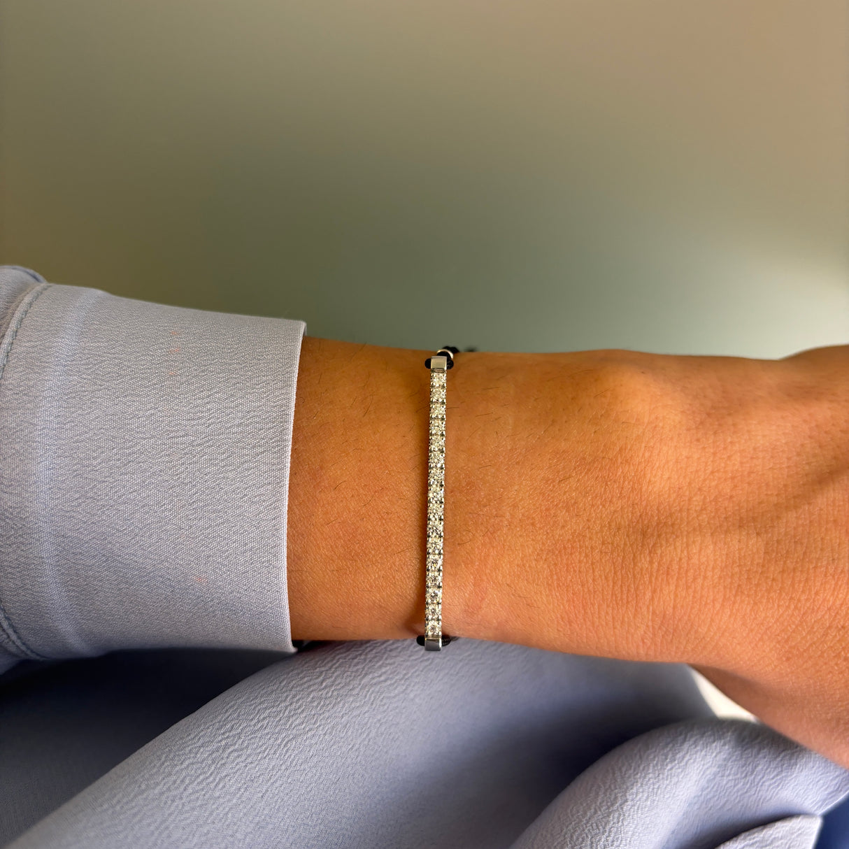 Bracciale Barretta Diamanti Bianchi Misura Grande Diritta in Oro Bianco cordino nautico