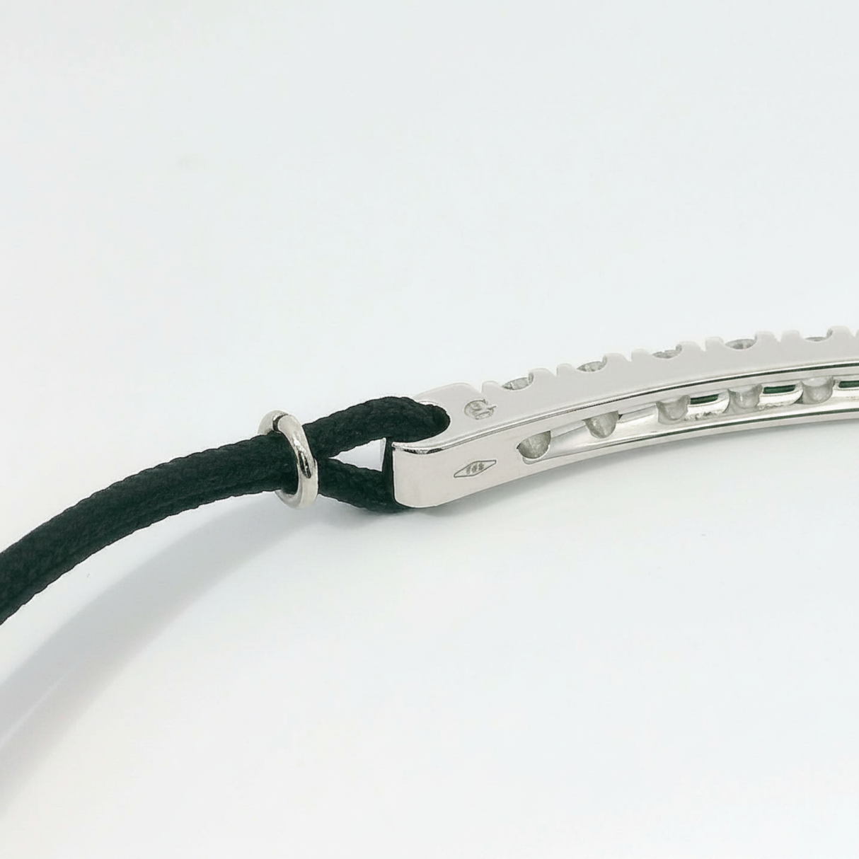Bracciale Barretta Diamanti Bianchi Misura Grande Curva in Oro Bianco cordino nautico
