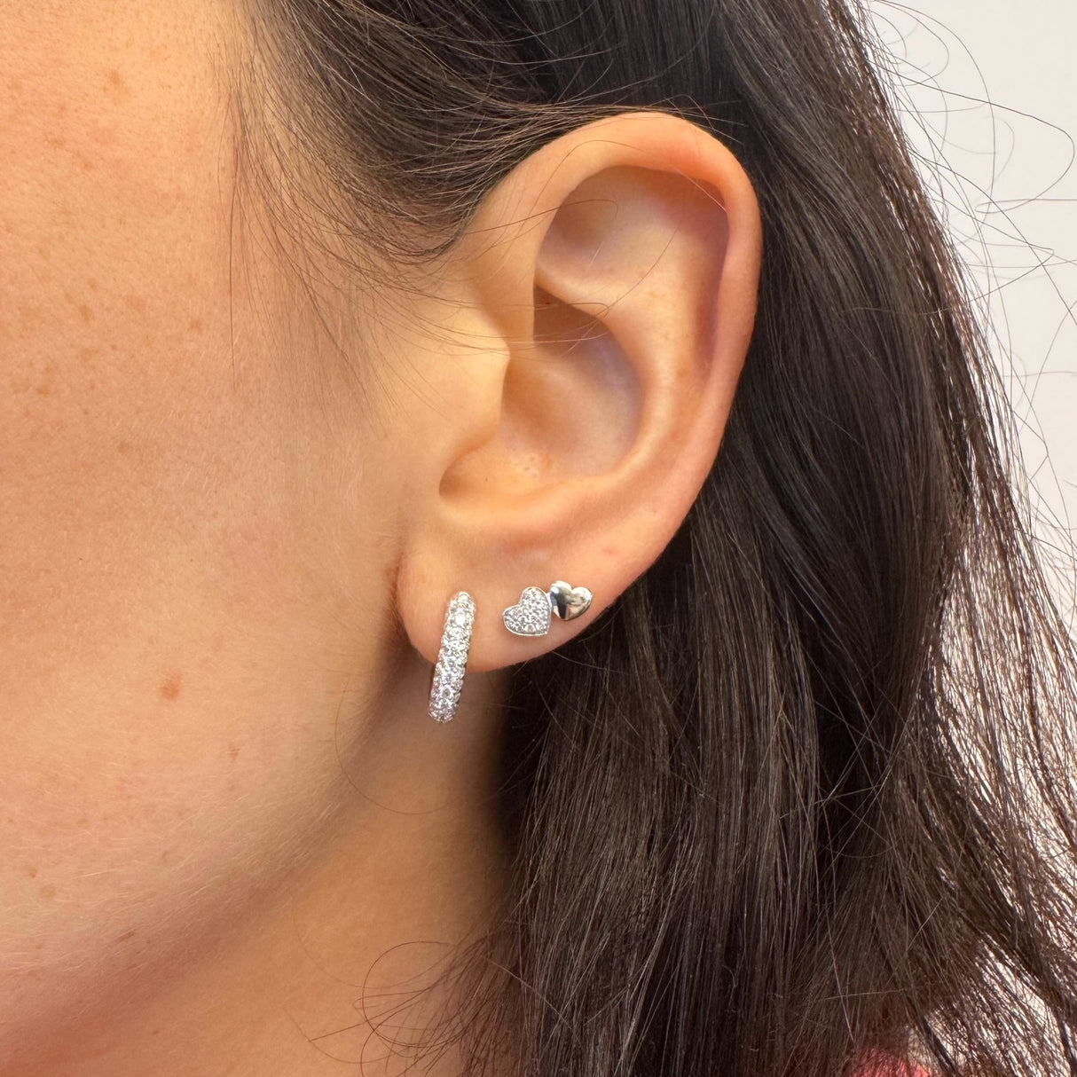 Earrings 2 lucid hearts and white gold pavè