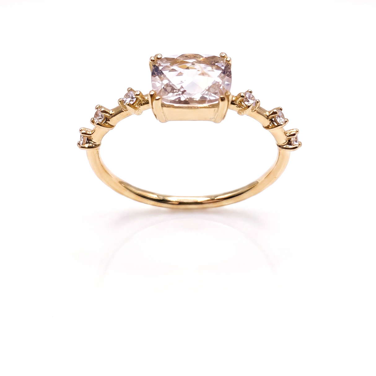 Anello Oro Giallo 9kt con Berillo Rosa e Diamanti - GioGio