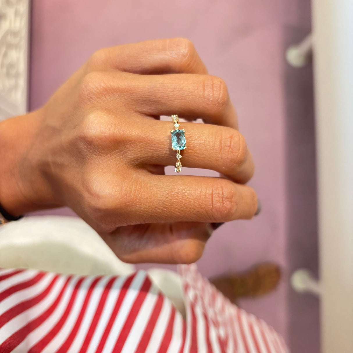 Anello Oro Giallo 9kt con Berillo Turchese e Diamanti - GioGio