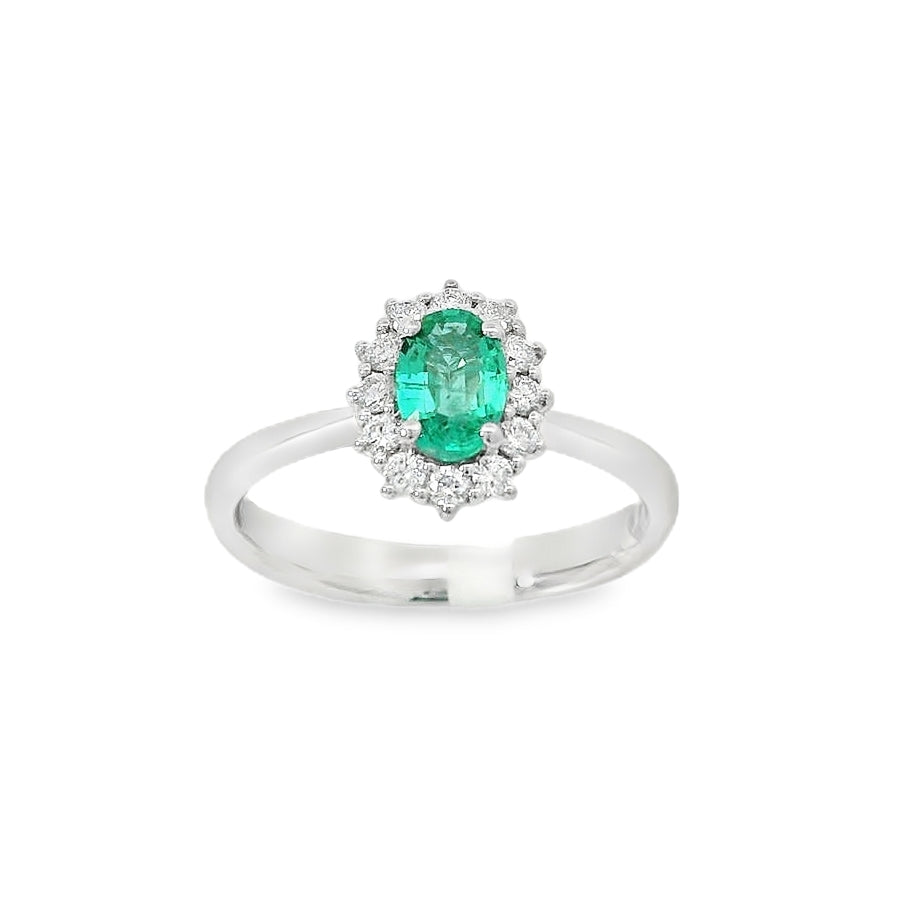 Anello in Oro Bianco con Smeraldo 0.41kt e Diamanti