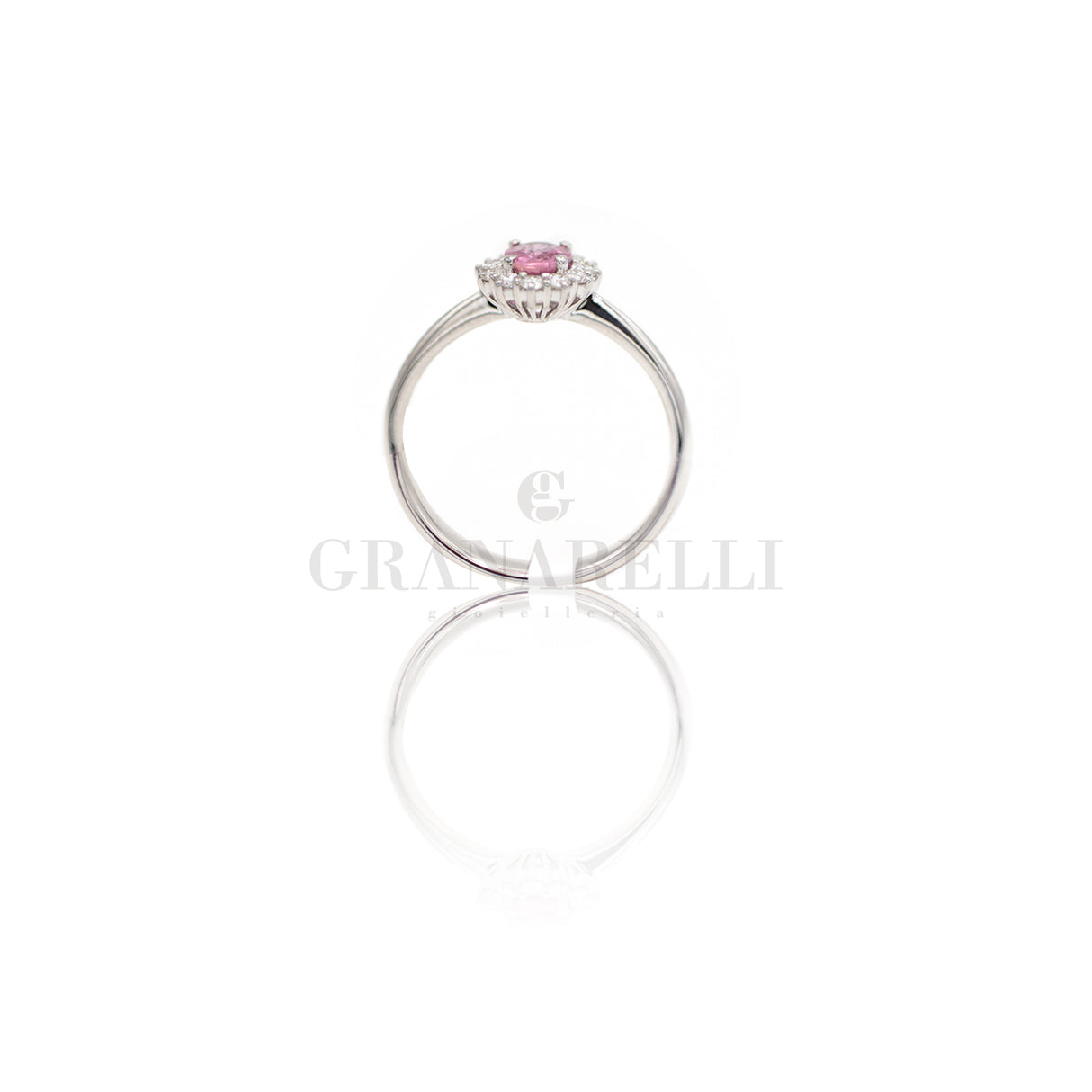 Anello con Zaffiro Rosa 0,45ct taglio Ovale e Diamanti
