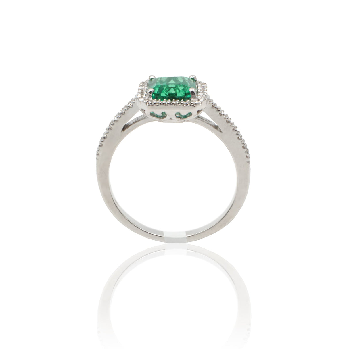 Anello Smeraldo 1.27kt e contorno Diamanti in Oro Bianco-Anelli-GRANARELLI-14-Gioielleria Granarelli