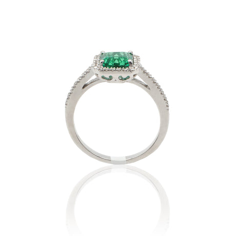 Anello Smeraldo 1.50kt e contorno Diamanti in Oro Bianco-Anelli-GRANARELLI-14-Gioielleria Granarelli