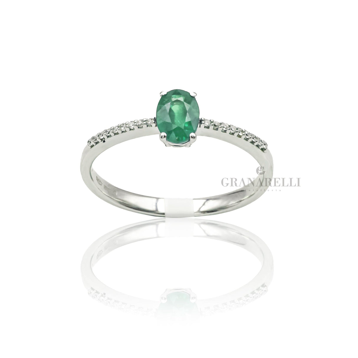 Anello Smeraldo Ovale 0.43kt e Diamanti in Oro Bianco-GRANARELLI-AN0100-s-043-Gioielleria Granarelli