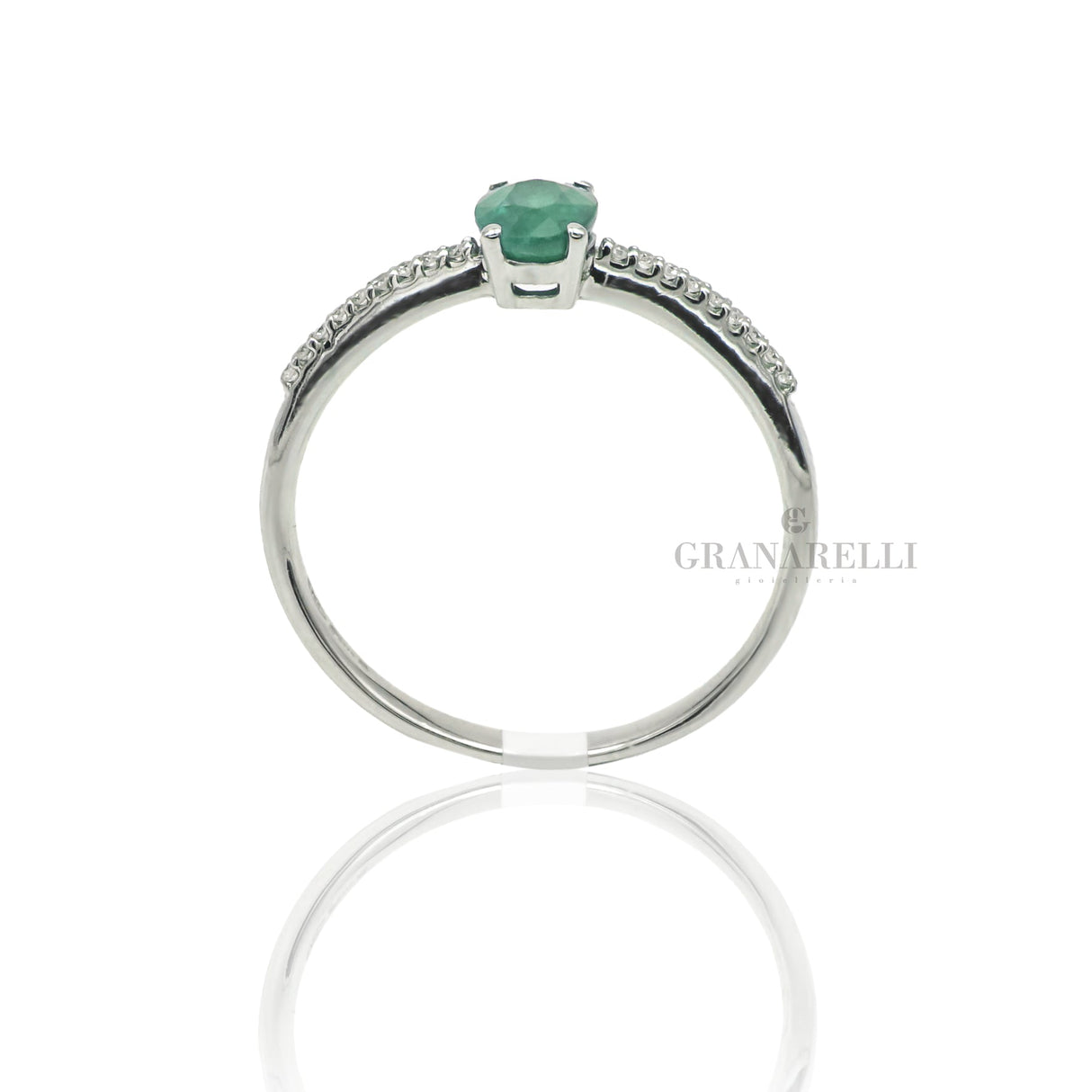Anello Smeraldo Ovale 0.43kt e Diamanti in Oro Bianco-GRANARELLI-AN0100-s-043-Gioielleria Granarelli