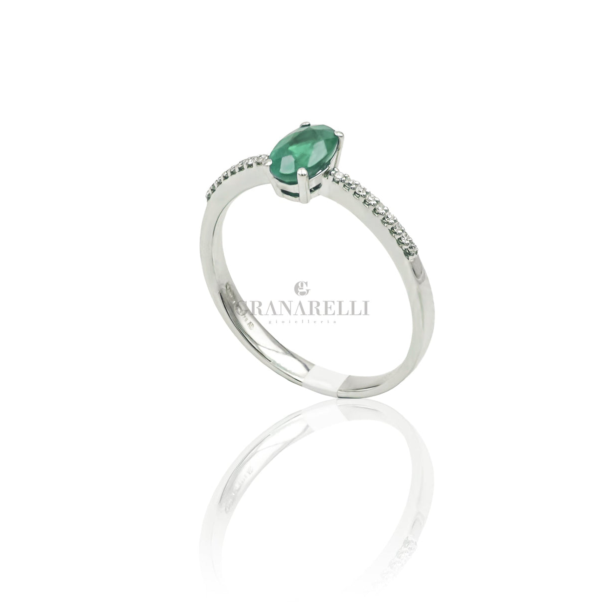 Anello Smeraldo Ovale 0.43kt e Diamanti in Oro Bianco-GRANARELLI-AN0100-s-043-Gioielleria Granarelli