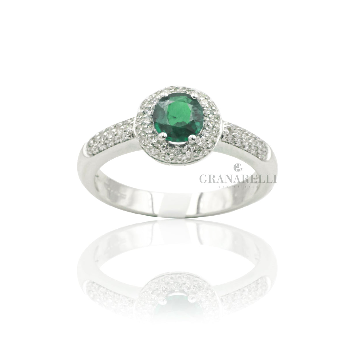 Anello Smeraldo e Diamanti in Oro Bianco-GRANARELLI-G2917BS-Gioielleria Granarelli