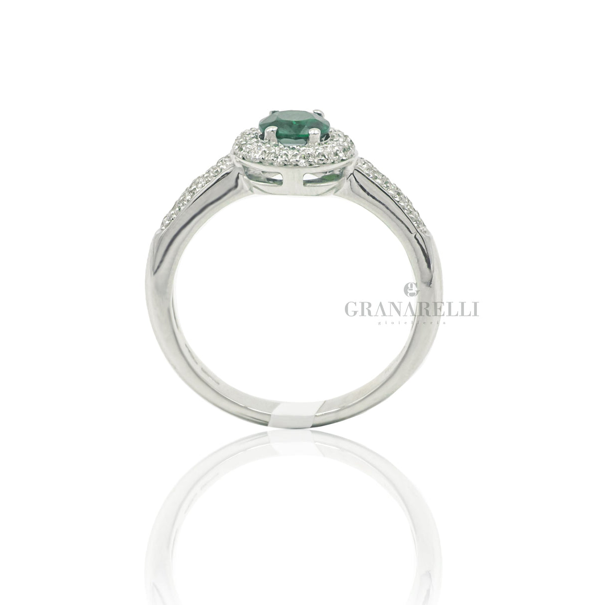 Anello Smeraldo e Diamanti in Oro Bianco-GRANARELLI-G2917BS-Gioielleria Granarelli