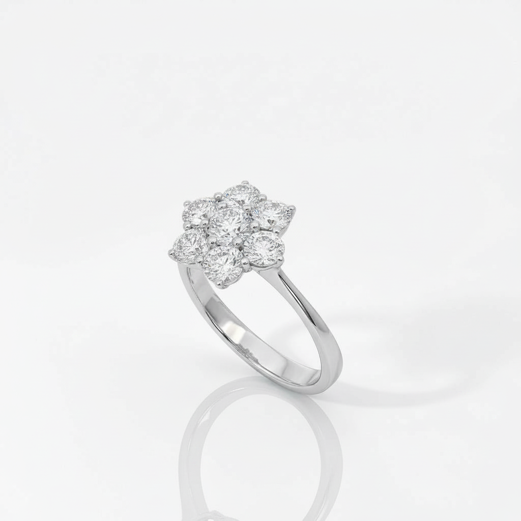 Anello Fiore in Oro Bianco 18kt con Diamanti Naturali 1,40ct