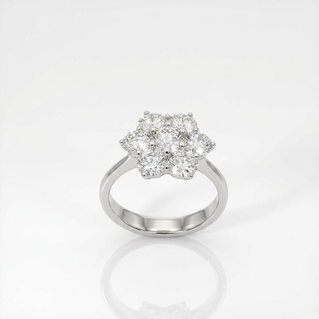 Anello Fiore in Oro Bianco 18kt con Diamanti Naturali 2,29ct