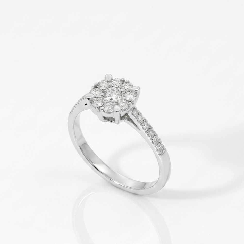 Anello illusione in oro bianco e Diamanti| Pietra Centrale 0,20ct