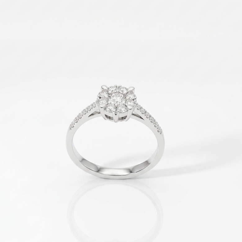 Anello illusione in oro bianco e Diamanti| Pietra Centrale 0,20ct