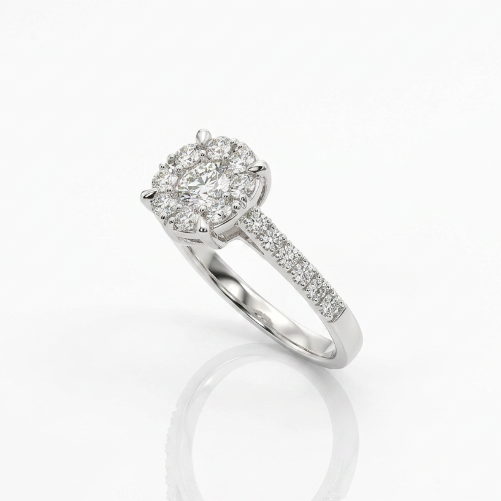 Anello illusione in oro bianco e Diamanti | Pietra Centrale 0,30ct