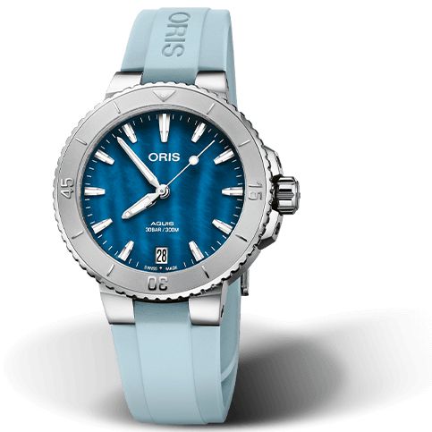 Aquis Date Blu Egeo Gomma-Orologi-ORIS-Gioielleria Granarelli