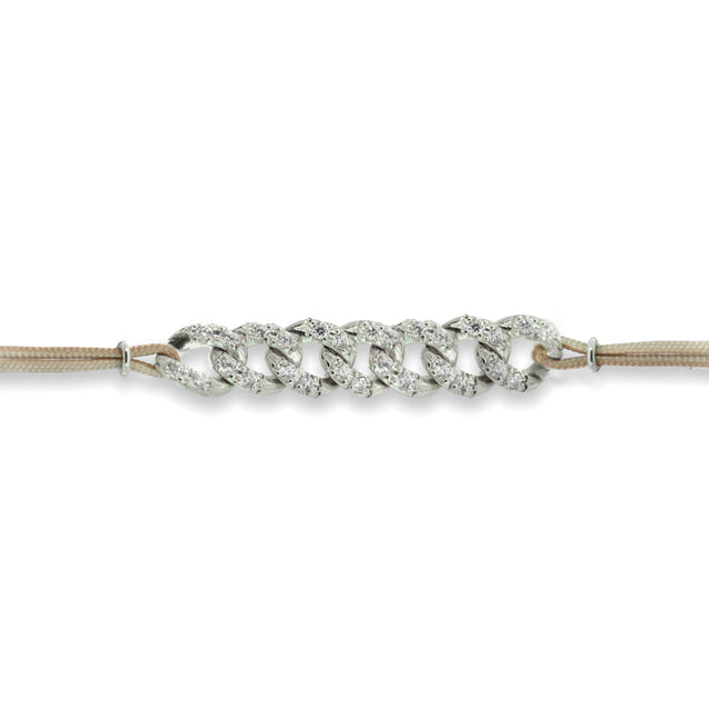 Bracciale Groumette In Oro bianco su cordino beige-Bracciali-GRANARELLI-Gioielleria Granarelli