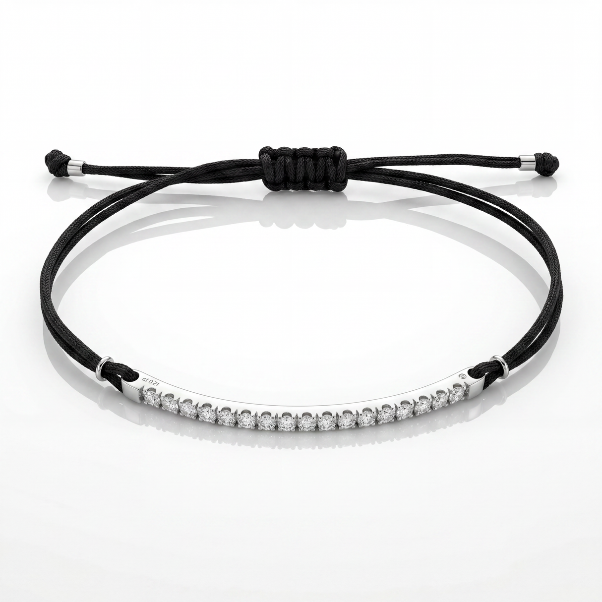 Bracciale Barretta CURVA Cordino Nautico Misura GRANDE - Oro Bianco 18kt e Diamanti Bianchi