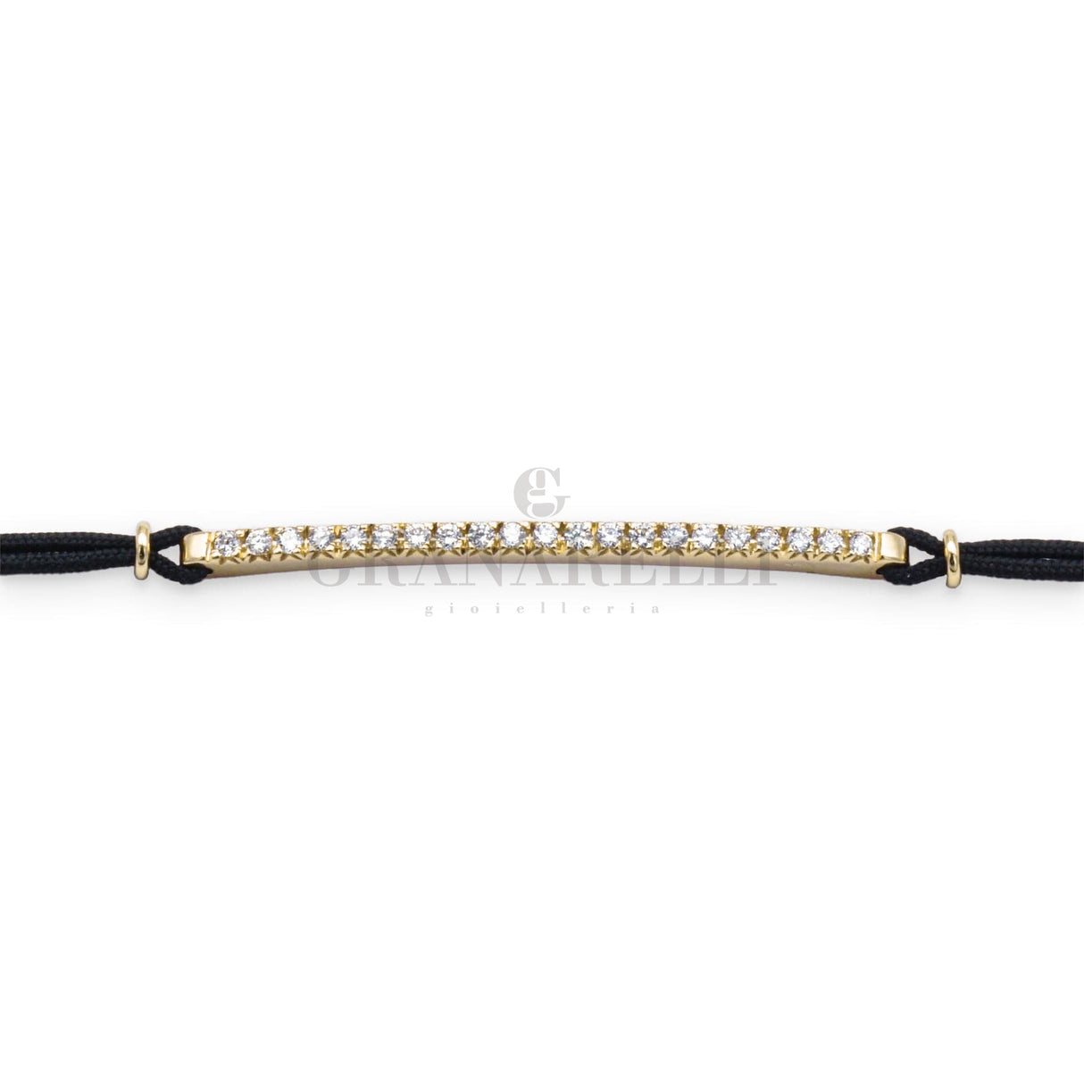 Bracciale barretta misura media diamanti bianchi su cordino nautico nero in oro giallo