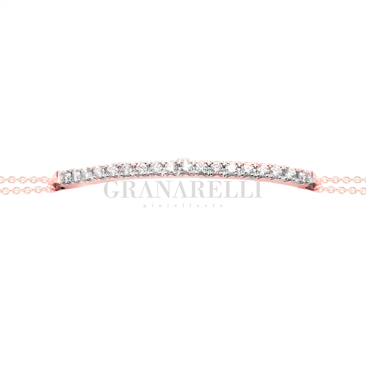 Bracciale Barretta Diamanti Bianchi Misura grande in Oro Rosa e catena, CURVA