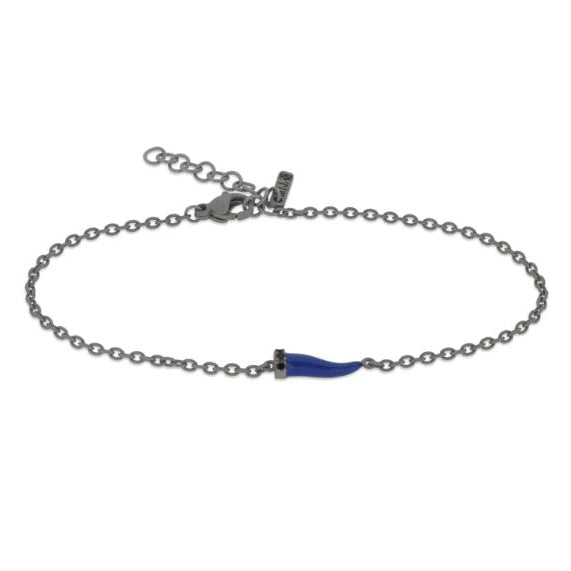 Bracciale in Titanio Cornetto Blu e Diamanti Neri