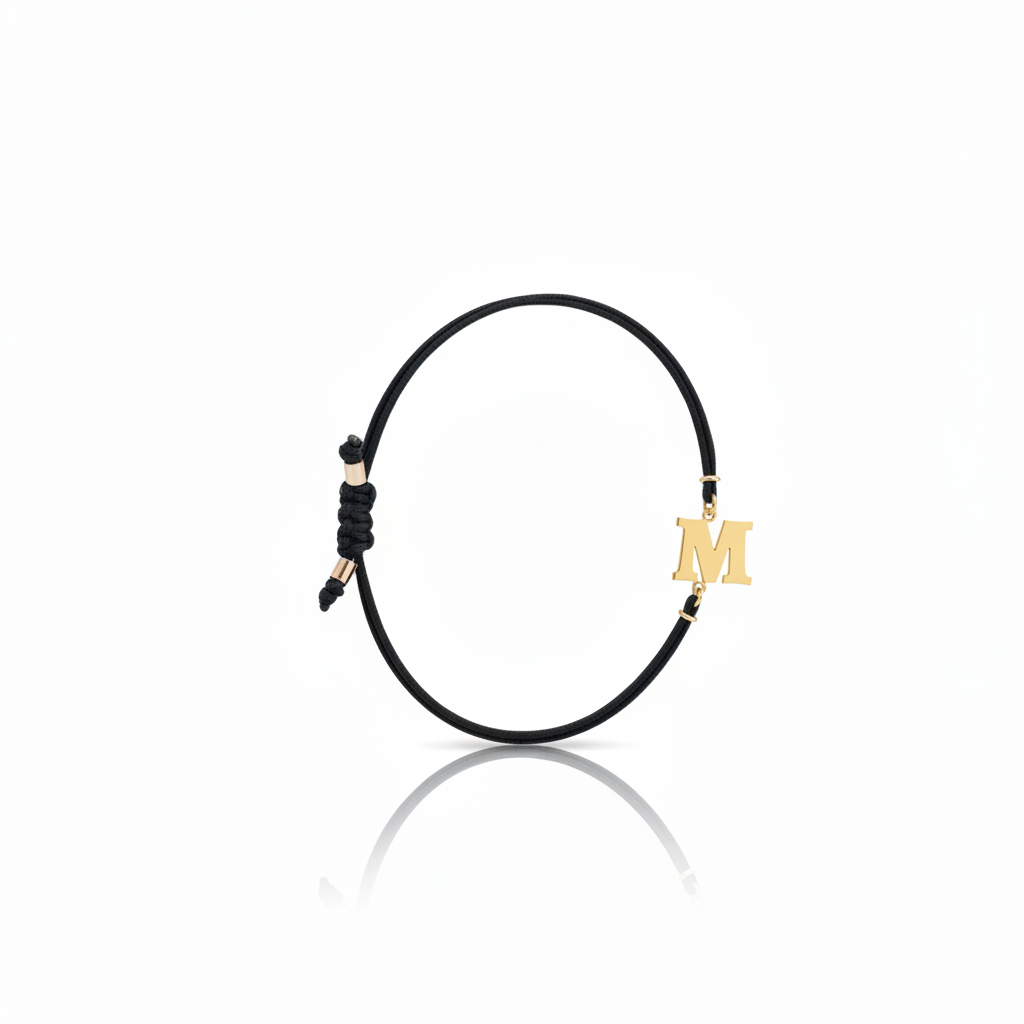 Initial bracelet on black cord