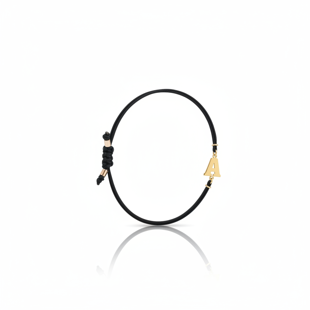 Initial bracelet on black cord