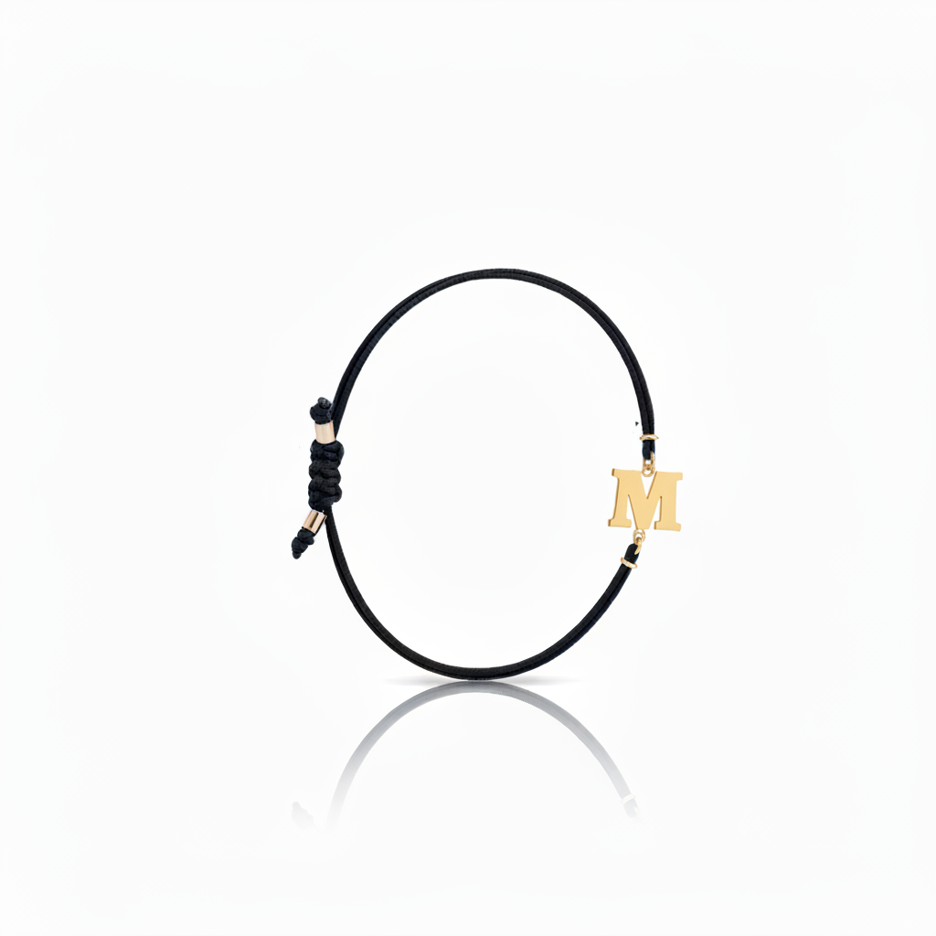 Initial bracelet on black cord