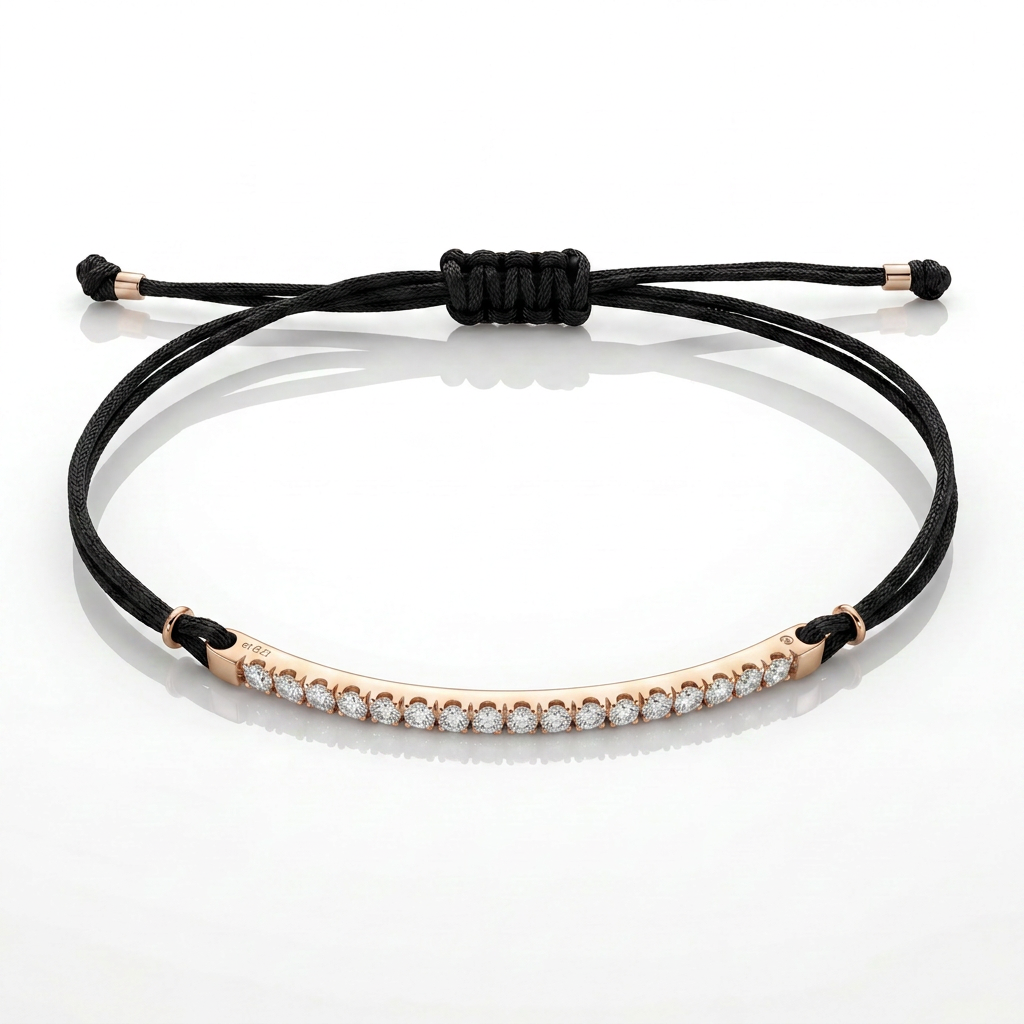 Bracciale Barretta CURVA Cordino Nautico Misura GRANDE - Oro Rosa 18kt Diamanti Bianchi