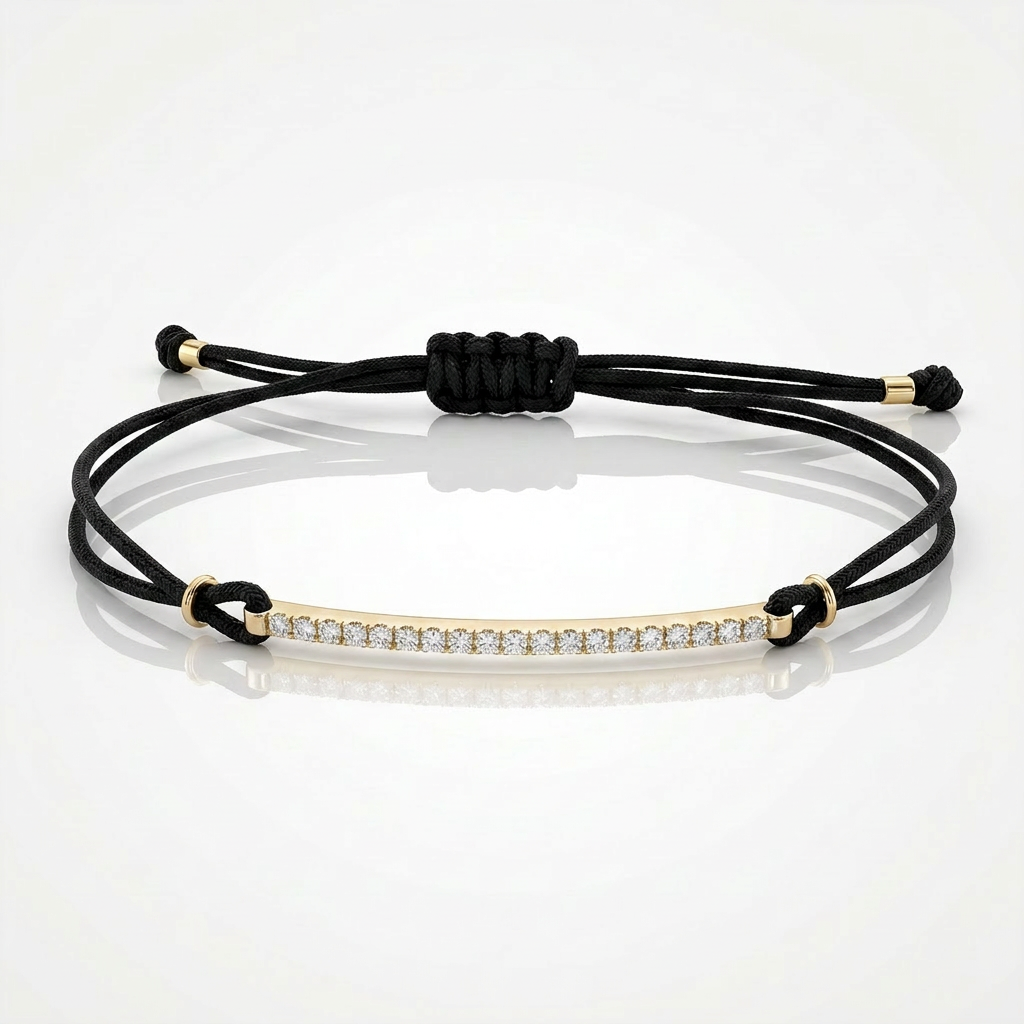 Bracciale Barretta Cordino Nautico Misura PICCOLA- Oro Giallo 18kt e Diamanti Bianchi