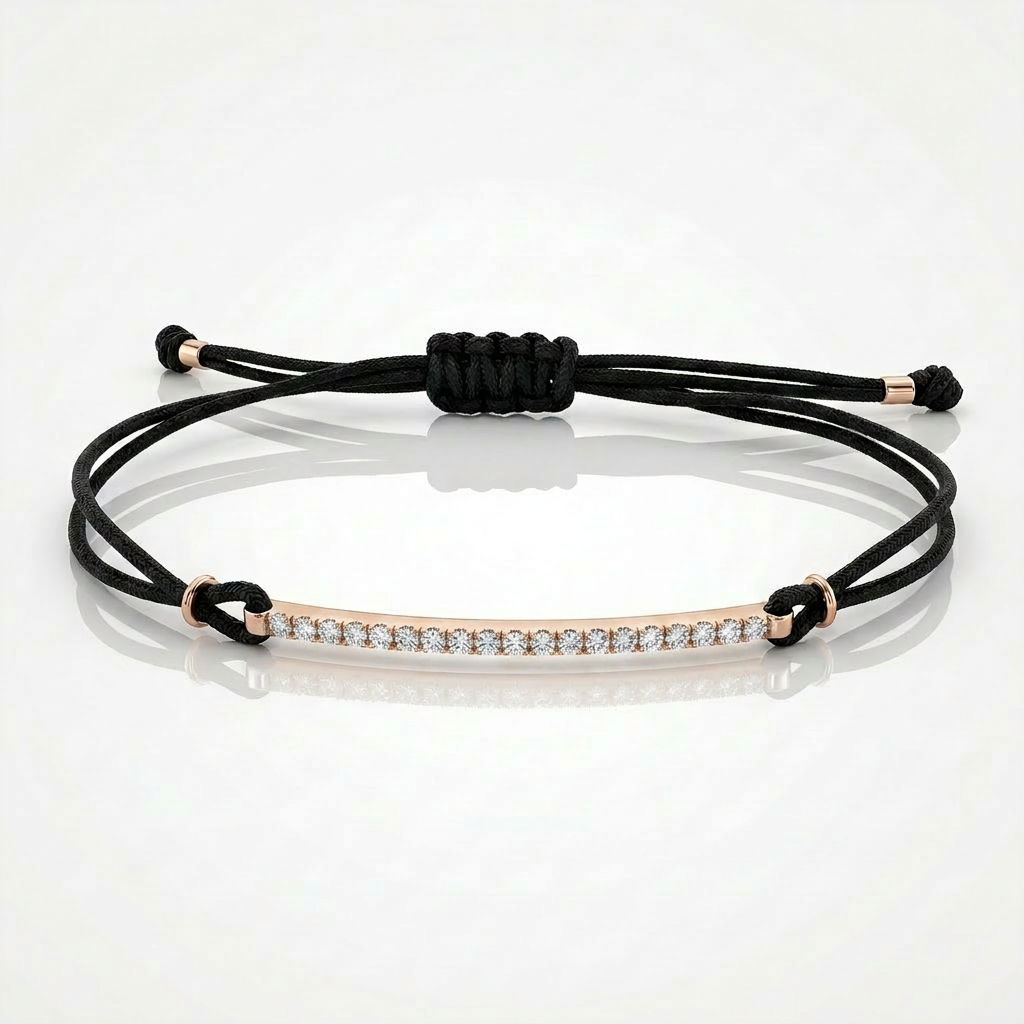 Bracciale Barretta Cordino Nautico Misura PICCOLA - Oro Rosa 18kt Diamanti Bianchi