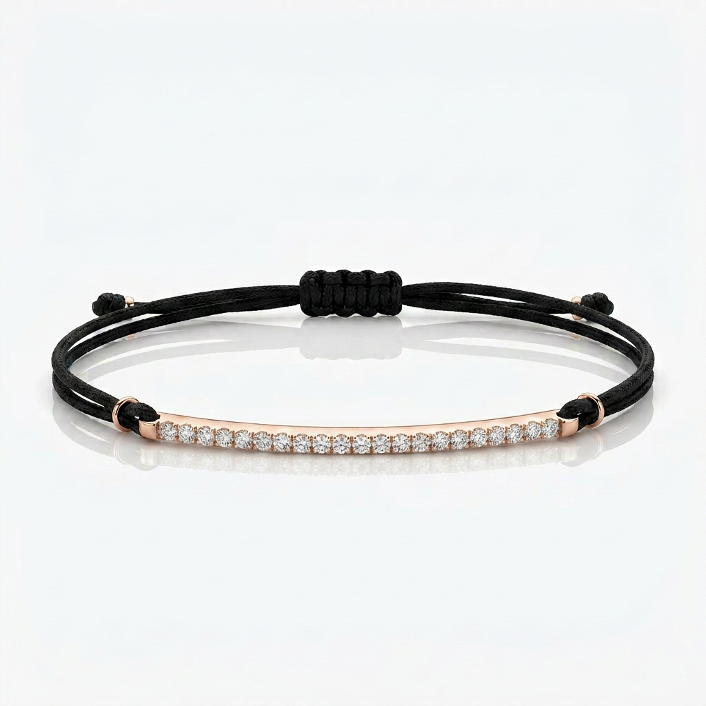 Bracciale Barretta Cordino Nautico misura MEDIA - Oro Rosa 18kt Diamanti Bianchi