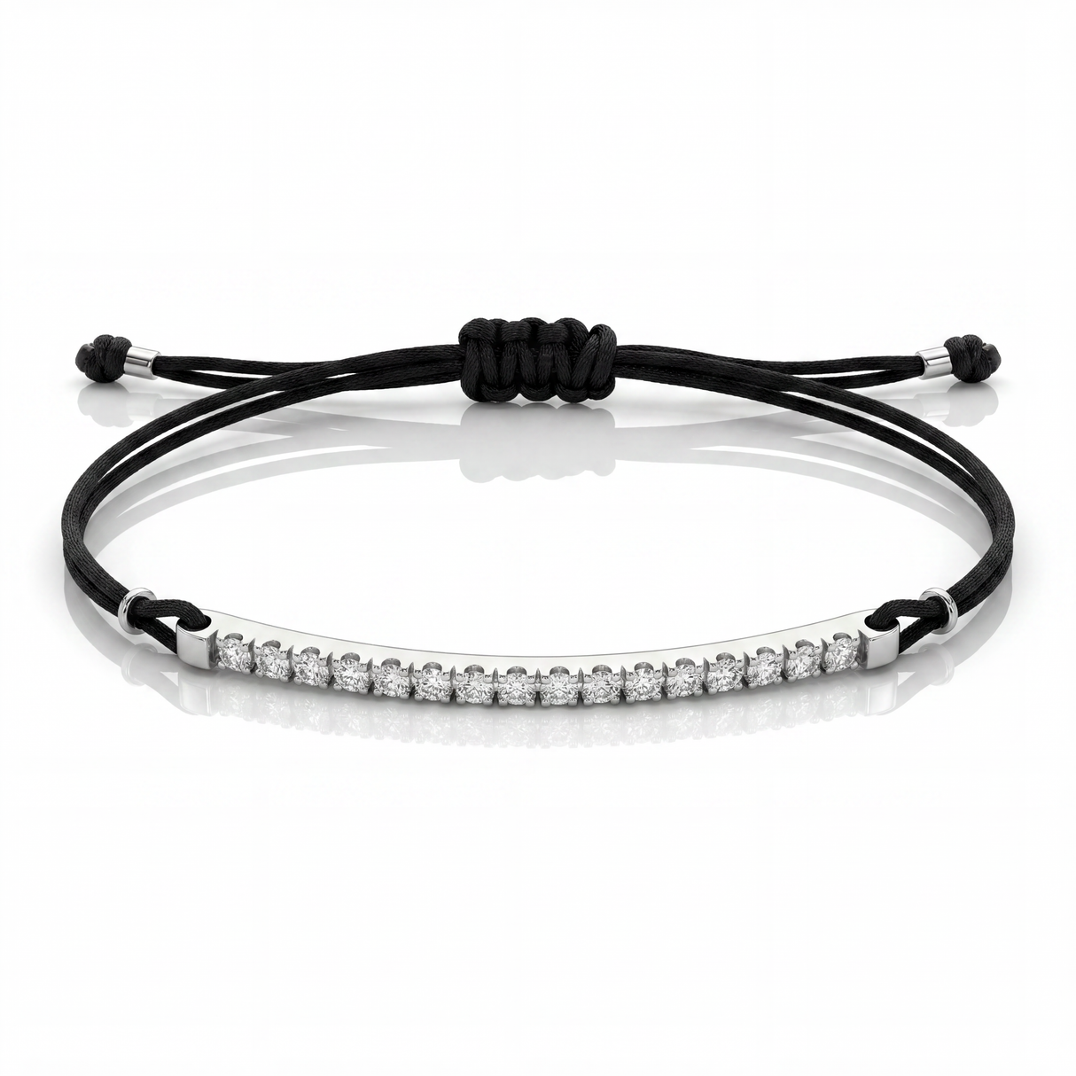 Bracciale Barretta DRITTA Cordino Nautico misura GRANDE- Oro Bianco 18kt, Diamanti Bianchi