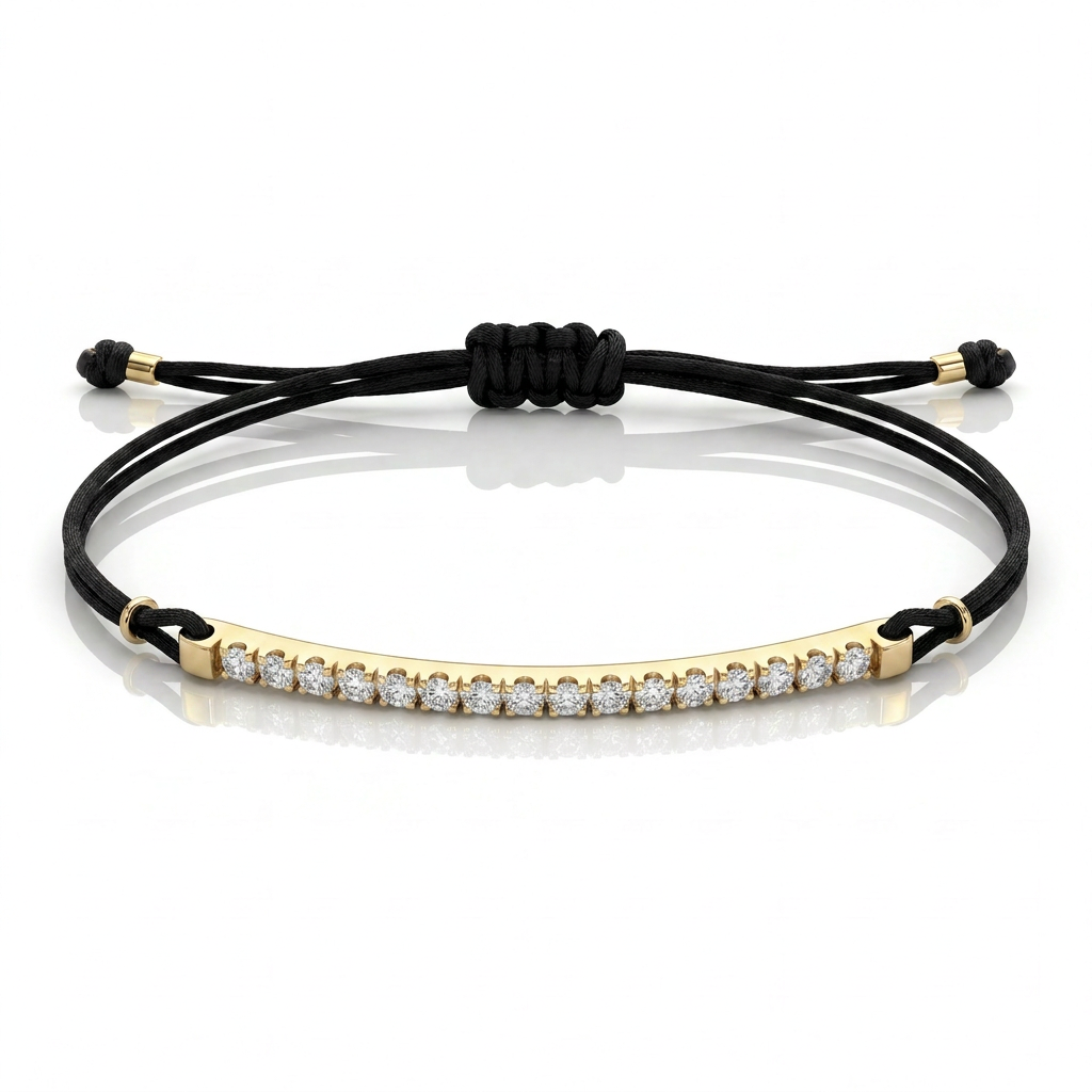 Bracciale Barretta DRITTA Cordino Nautico misura GRANDE- Oro Giallo 18kt, Diamanti Bianchi
